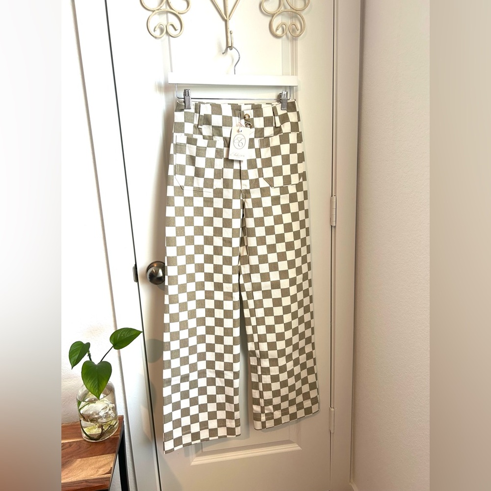 Boutique Checkered Wide-Leg Pants